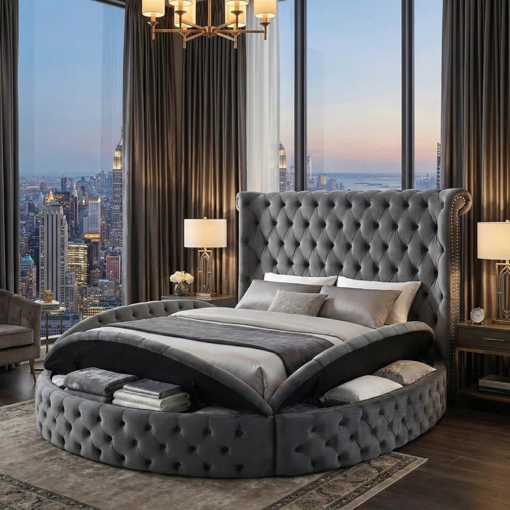 Luxurious Gray Velvet Bed Frame